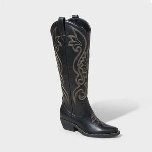 Wild Fable Women's Knee Length Tall Western Cowboy Boots Memory Foam, Black